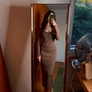 DISSH Paces Long Sleeve Brown Midi Dress